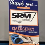 Poster thanking SRM ServiceMaster Recovery Management for sponsoring the 2025 Emergency Preparedness Leadership Summit presented by the Ohio Health Care Association.